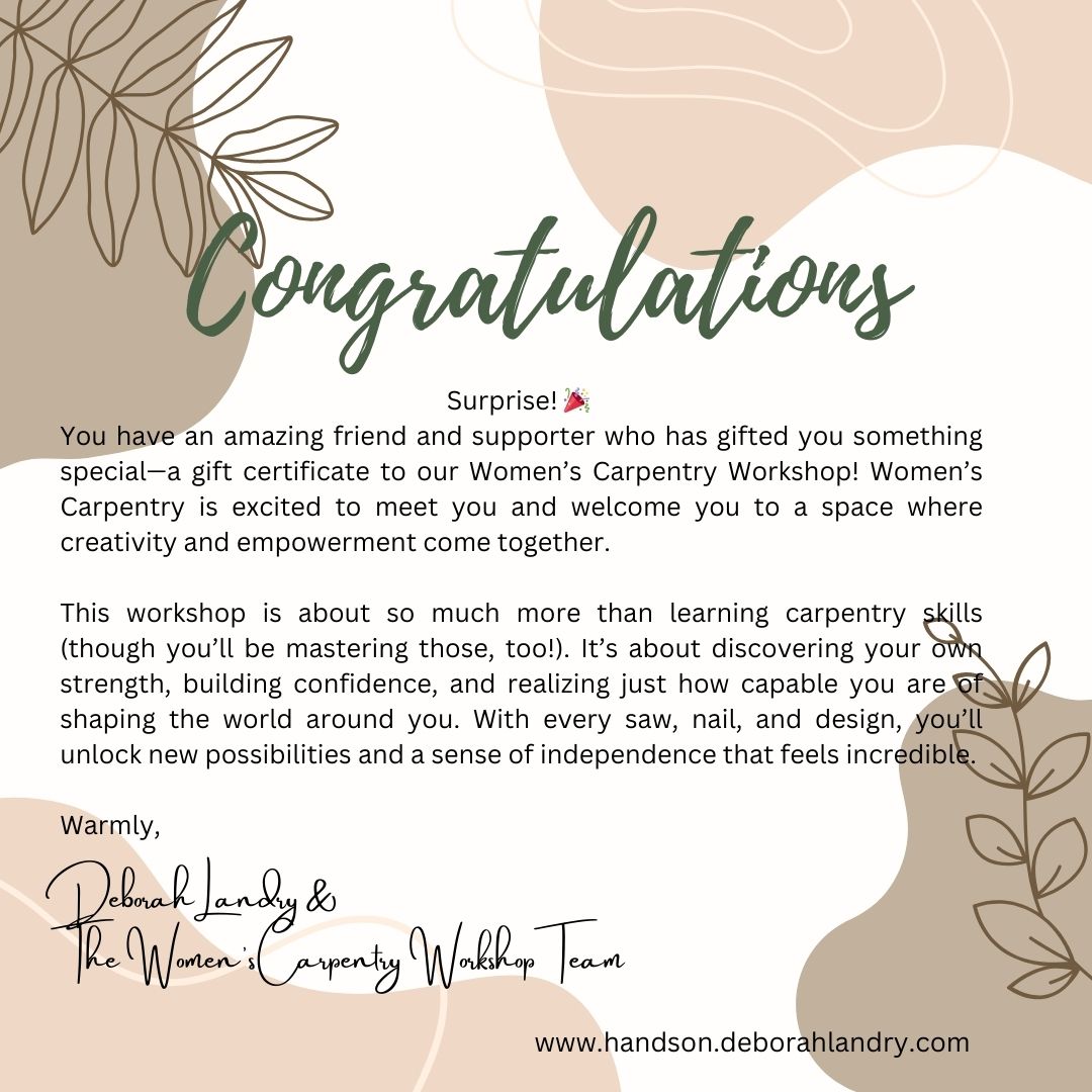 Gift Certificate 2day Women's Carpentry
